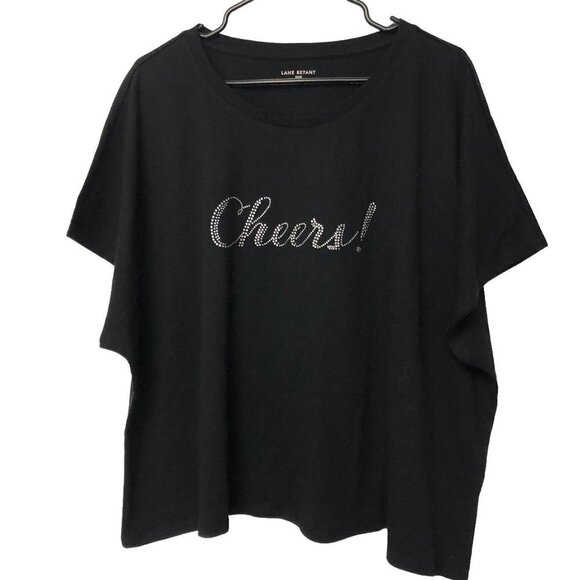 NWOT Lane Bryant Party Holiday Tee Size 22/24 Black Cheers in Rhinestones New - Picture 1 of 4